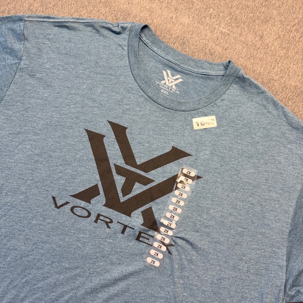 Vortex Optics Mens 2XL Graphic T-Shirt Short Sleeve Heather Blue Logo Tee NEW